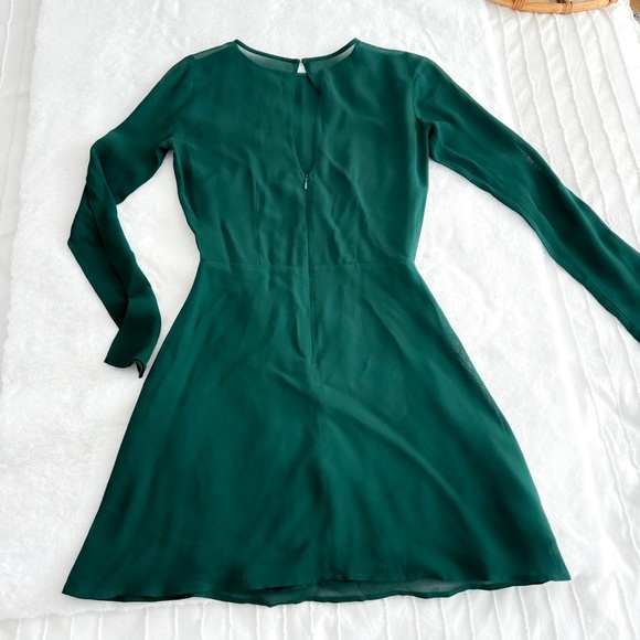 Reformation Mayra Mini Dress Emerald Green Long Sheer Sleeves - Picture 7 of 13